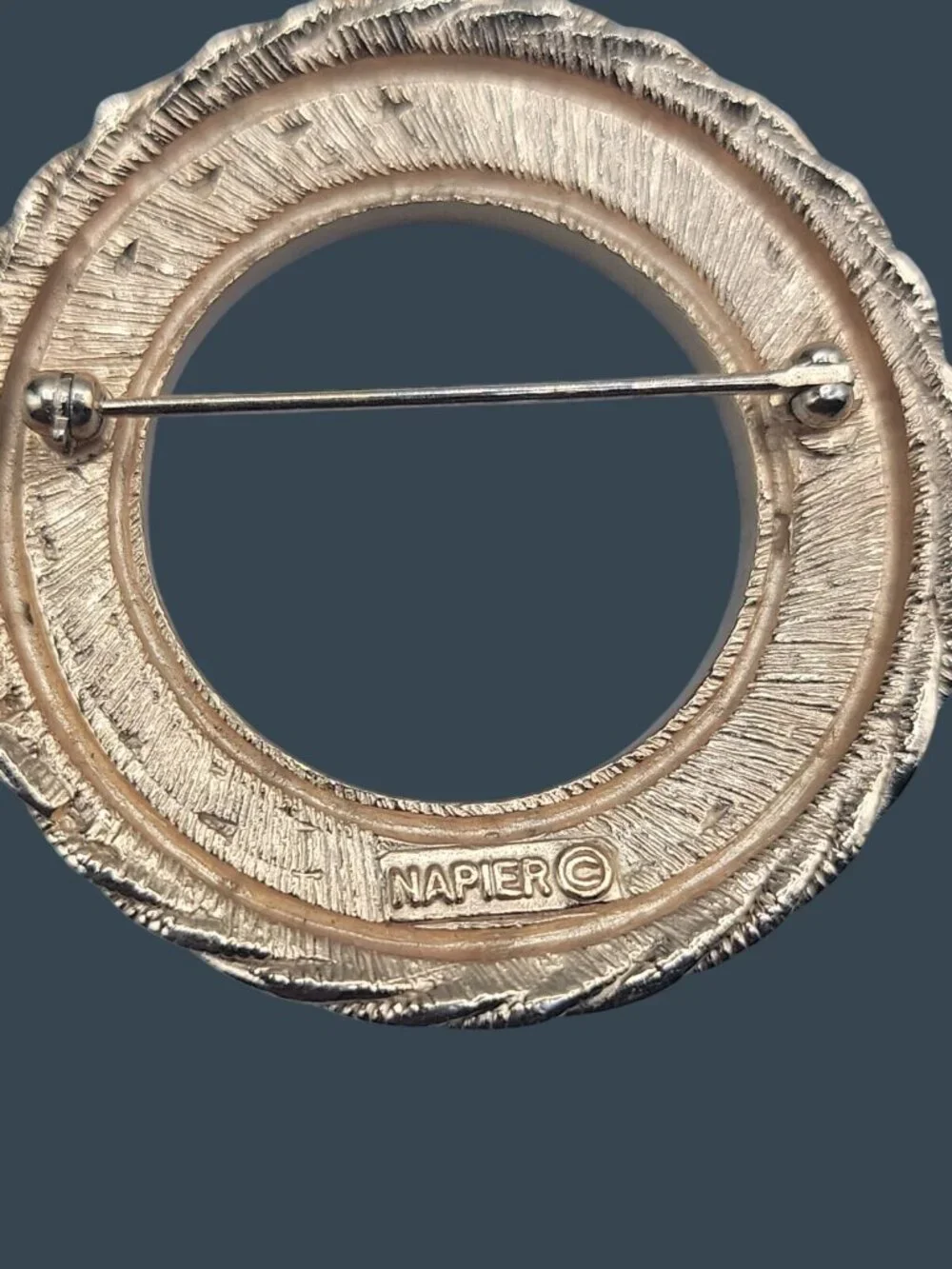 Vintage Napier Circular Wreath Brooch Twisted Textured & Polished Circle Pin